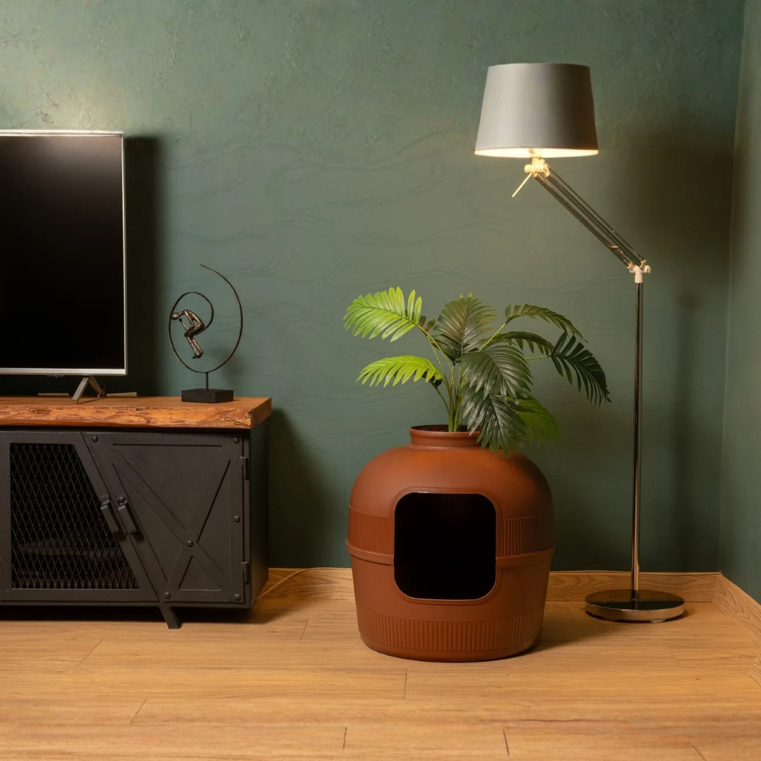 VetriHome Dekoratif Kedi Tuvaleti/Evi Kahverengi