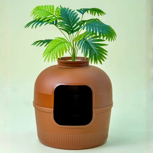 VetriHome Dekoratif Kedi Tuvaleti/Evi Kahverengi