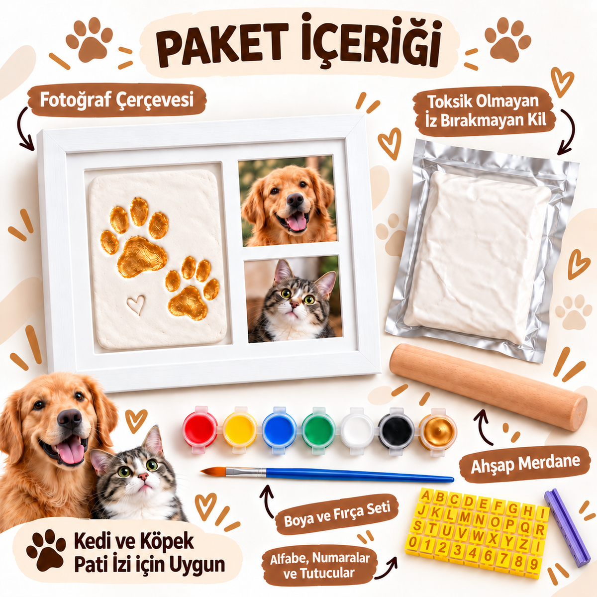 PatiHatıra Kedi & Köpek Pati İzi Anı Çerçevesi